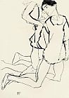 Two Kneeling Figures Parallelogram by Egon Schiele